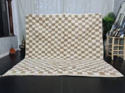 White & Beige Checkered Beni Ourain Rug - Handmade Moroccan Wool Textured Berber Area For Living Room Afrikesh - thumbnail 1