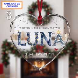 Written in The Christmas Stars Glass Ornament, Custom Holiday Name Keepsake With Starry Lettering, Snowflakes & Sparkling Details - thumbnail 3