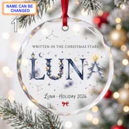 Written in The Christmas Stars Glass Ornament, Custom Holiday Name Keepsake With Starry Lettering, Snowflakes & Sparkling Details - thumbnail 1