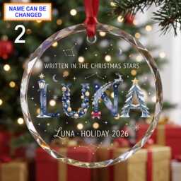Written in The Christmas Stars Glass Ornament, Custom Holiday Name Keepsake With Starry Lettering, Snowflakes & Sparkling Details - thumbnail 2