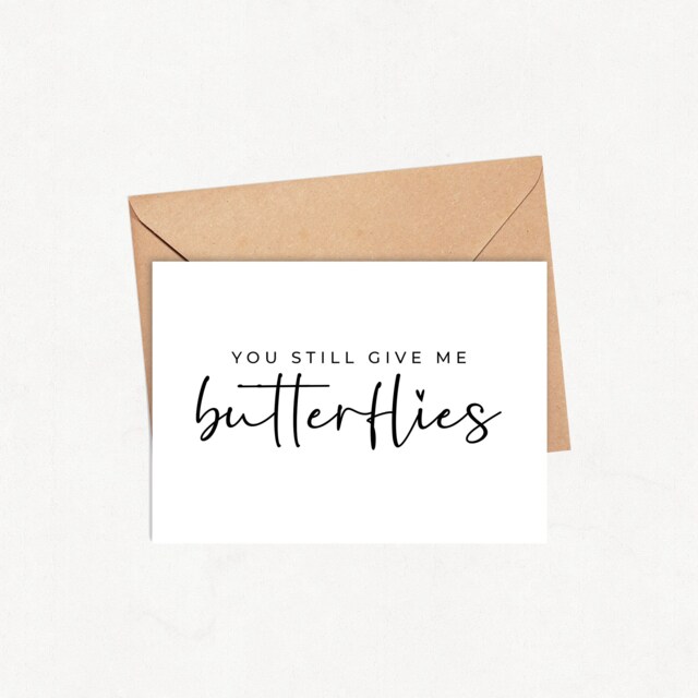 Valentines Couples Card, You Still Give Me Butterflies, Valentines, Wedding Anniversary Simple - image 1