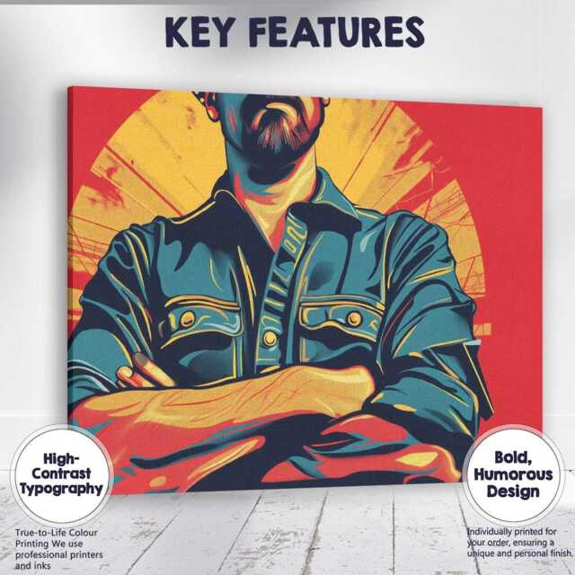 Confident Tradesman Folded Arms Graphic Pop Art Portrait Canvas Wall Print Decor Picture Ready To Hang - image 1