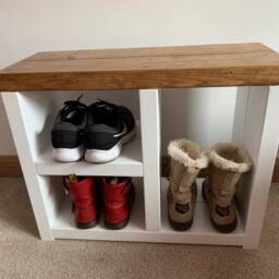 Painted Shoe Bench Rack Boot Rustic Solid Wood Shoe Bench Farmhouse Hallway Storage Oak Pine Walnut - thumbnail 3
