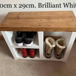 Painted Shoe Bench Rack Boot Rustic Solid Wood Shoe Bench Farmhouse Hallway Storage Oak Pine Walnut - thumbnail 2