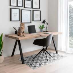 Geometric Star Pattern Vinyl Floor Protector, Grayscale Chair Desk Mat, Gaming Mat - thumbnail 3