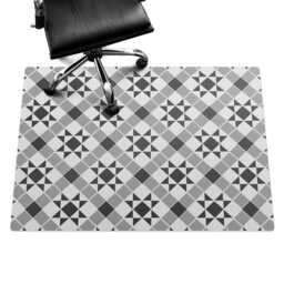 Geometric Star Pattern Vinyl Floor Protector, Grayscale Chair Desk Mat, Gaming Mat