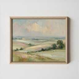 Pastel Field Poster, Soft Countryside Wall Art, Landscape Painting - thumbnail 3