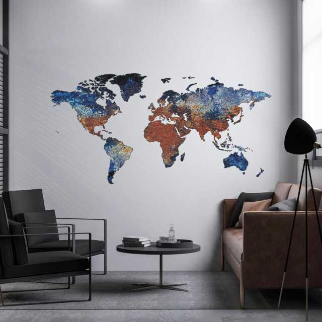 World Map Art Wall Decal - Abstract Sticker Large Decor Print Home Office Living Room - image 1