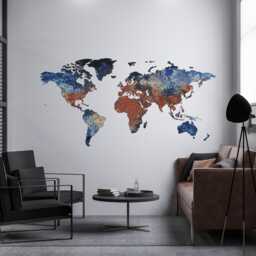 World Map Art Wall Decal - Abstract Sticker Large Decor Print Home Office Living Room - thumbnail 1