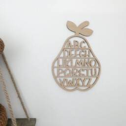 Alphabet Pear Decoration - Wooden Nursery Decor Children's Bedroom Playroom Wall Art Sign Scandi Boho Classroom School Montessori - thumbnail 2
