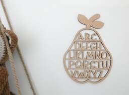 Alphabet Pear Decoration - Wooden Nursery Decor Children's Bedroom Playroom Wall Art Sign Scandi Boho Classroom School Montessori - thumbnail 1