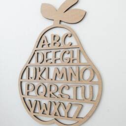 Alphabet Pear Decoration - Wooden Nursery Decor Children's Bedroom Playroom Wall Art Sign Scandi Boho Classroom School Montessori - thumbnail 3