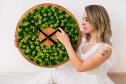 Oversized Moss Wall Clock, Eco Friendly Wood Decor, Modern Green Office Home Art - thumbnail 1