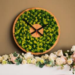Oversized Moss Wall Clock, Eco Friendly Wood Decor, Modern Green Office Home Art - thumbnail 2