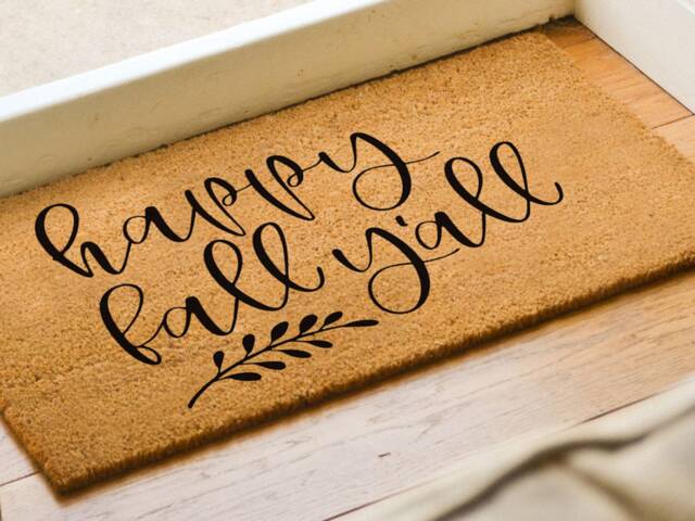 Happy Fall Yall Doormat - Seasonal Coir Mat Decor Autumn Housewarming Gift Porch - image 1