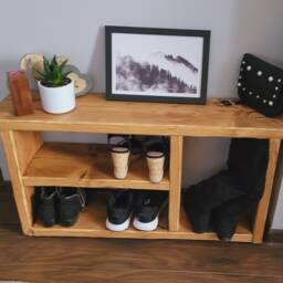 Rustic Wood Shoe Rack Bench Farmhouse Storage, Antique Pine Wax - thumbnail 3