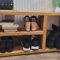 Rustic Wood Shoe Rack Bench Farmhouse Storage, Antique Pine Wax - thumbnail 4