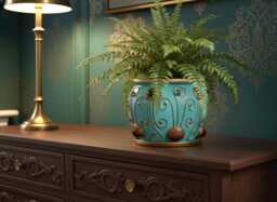 Large Hand Painted Turquoise Gold Ceramic Plant Pot, Big Planter With Drainage Hole & Tray, Accent Flower Luxury Boho Home Decor - thumbnail 1