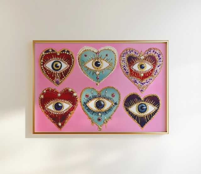 Coquette Heart Eye Art Print Pink Maximalist Bedroom Decor - image 1