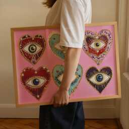 Coquette Heart Eye Art Print Pink Maximalist Bedroom Decor - thumbnail 2