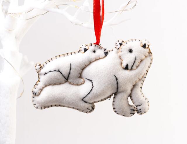 Felt Polar Bear & Cubs Christmas Ornament Eco-Friendly Tree Decoration - image 1