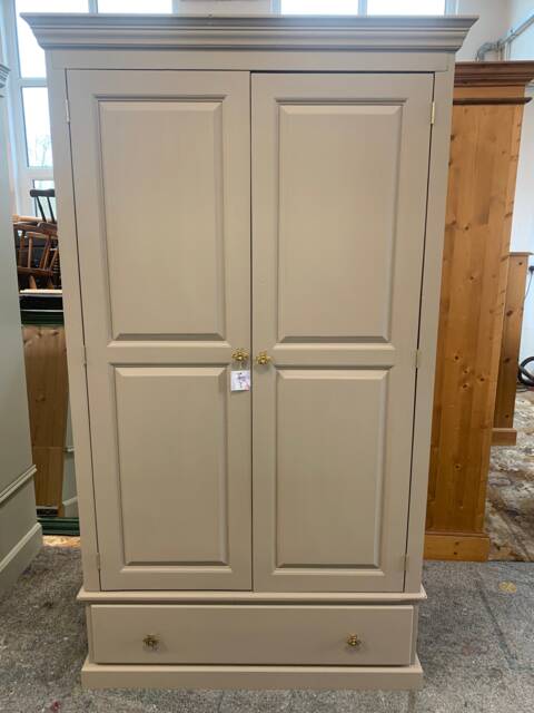 Custom Painted Solid Wardrobe in Beige With Gold Bumble Bee Handles