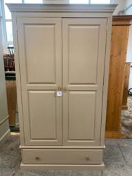 Custom Painted Solid Wardrobe in Beige With Gold Bumble Bee Handles