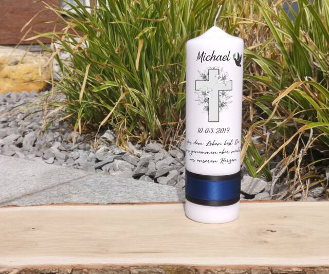 Mourning Candle With Cross & Lilies - image 1