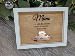 Personalised Mum Puzzle Piece Picture Frame, Oak Wood, Gold Acrylic