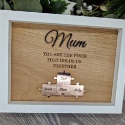 Personalised Mum Puzzle Piece Picture Frame, Oak Wood, Gold Acrylic - thumbnail 2