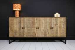 Large Sideboard 4 Door W168cm - Rustic Carved Wood Storage Cabinet Natural Cupboard Dining Room Lounge Hall Furniture - thumbnail 1