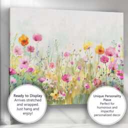 Delicate Pink Wildflower Watercolour Meadow Botanical Landscape Canvas Wall Art Print Decor Picture Ready To Hang - thumbnail 3