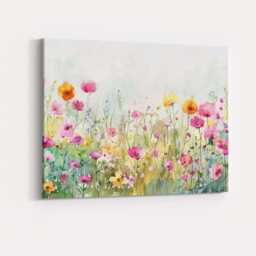 Delicate Pink Wildflower Watercolour Meadow Botanical Landscape Canvas Wall Art Print Decor Picture Ready To Hang - thumbnail 4