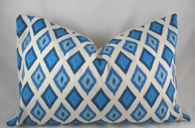 Decorative Pillow Cushion Cover - Accent Throw Lumbar Summer Blue Ikat - image 1