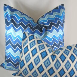 Decorative Pillow Cushion Cover - Accent Throw Lumbar Summer Blue Ikat - thumbnail 3