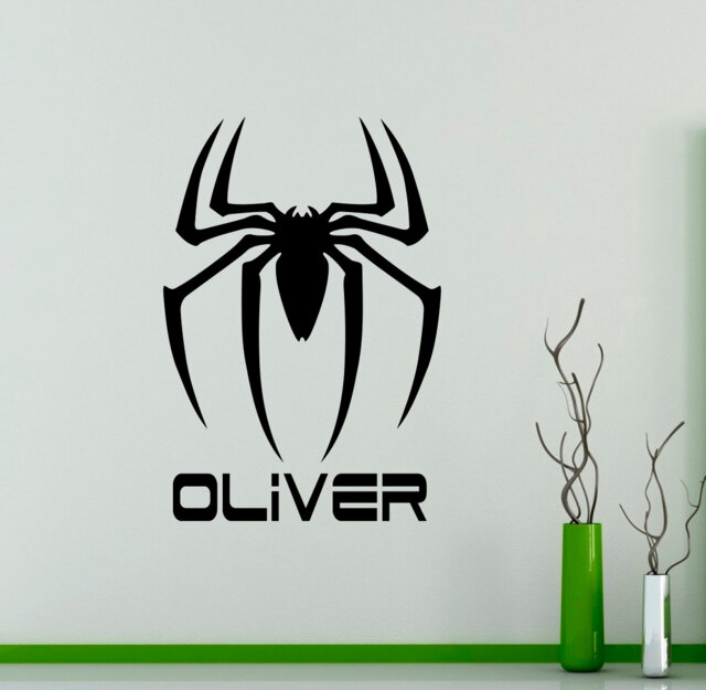 Custom Name Spiderman Wall Decal Superhero Emblem Vinyl Sticker Personalized Decals Home Decor Housewares Removable Art 16(Shl - image 1