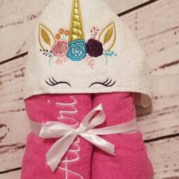 Personalized Hooded Towel, Unicorn, Bath Wrap, Infant & Toddler, Baby Gift, Birthday Gift - thumbnail 2