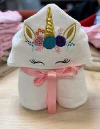 Personalized Hooded Towel, Unicorn, Bath Wrap, Infant & Toddler, Baby Gift, Birthday Gift - thumbnail 1