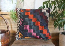 40cm - 16Inch Vintage Kilim Cushion Cover Handwoven - Boxed Motifs Deep Rich Colours