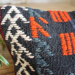 40cm - 16Inch Vintage Kilim Cushion Cover Handwoven - Boxed Motifs Deep Rich Colours - thumbnail 3