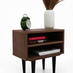 Nightstand With Open Shelf in Mid-Century Modern Style Made Of Solid Walnut, Bedside Table Livlo O-P06 - thumbnail 2