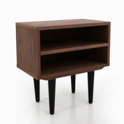 Nightstand With Open Shelf in Mid-Century Modern Style Made Of Solid Walnut, Bedside Table Livlo O-P06 - thumbnail 4