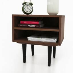 Nightstand With Open Shelf in Mid-Century Modern Style Made Of Solid Walnut, Bedside Table Livlo O-P06 - thumbnail 3