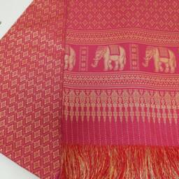 Elephant Brocade Fabric Thai Bed Cover, Upholstery Textile 80x102 Inches - thumbnail 4