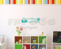 Mermaid Kisses Starfish Wishes Wall Decal, Bedroom Stickers, Girls Room Decor, Art, Nursery Art - thumbnail 1