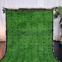 Cute Beniourain Rug, Moroccan Handmade Rug, Grass Green Dotted Wool Azilal Berber Handwoven Bohemian Rug - thumbnail 2