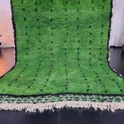 Cute Beniourain Rug, Moroccan Handmade Rug, Grass Green Dotted Wool Azilal Berber Handwoven Bohemian Rug - thumbnail 3