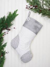 Personalized Quilted Christmas Stocking, Farmhouse Decor - thumbnail 1