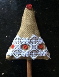 Christmas Tree Hanging Decoration/Ornament. Handmade From Rustic Hessian With Lace & Cinnamon - thumbnail 1