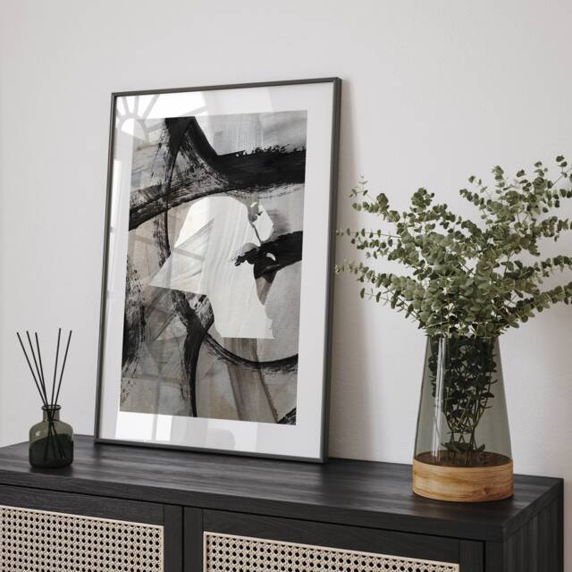 Kuwait Map - Black & Grey Abstract Painting Of Wall Art Print Traval Poster - image 1